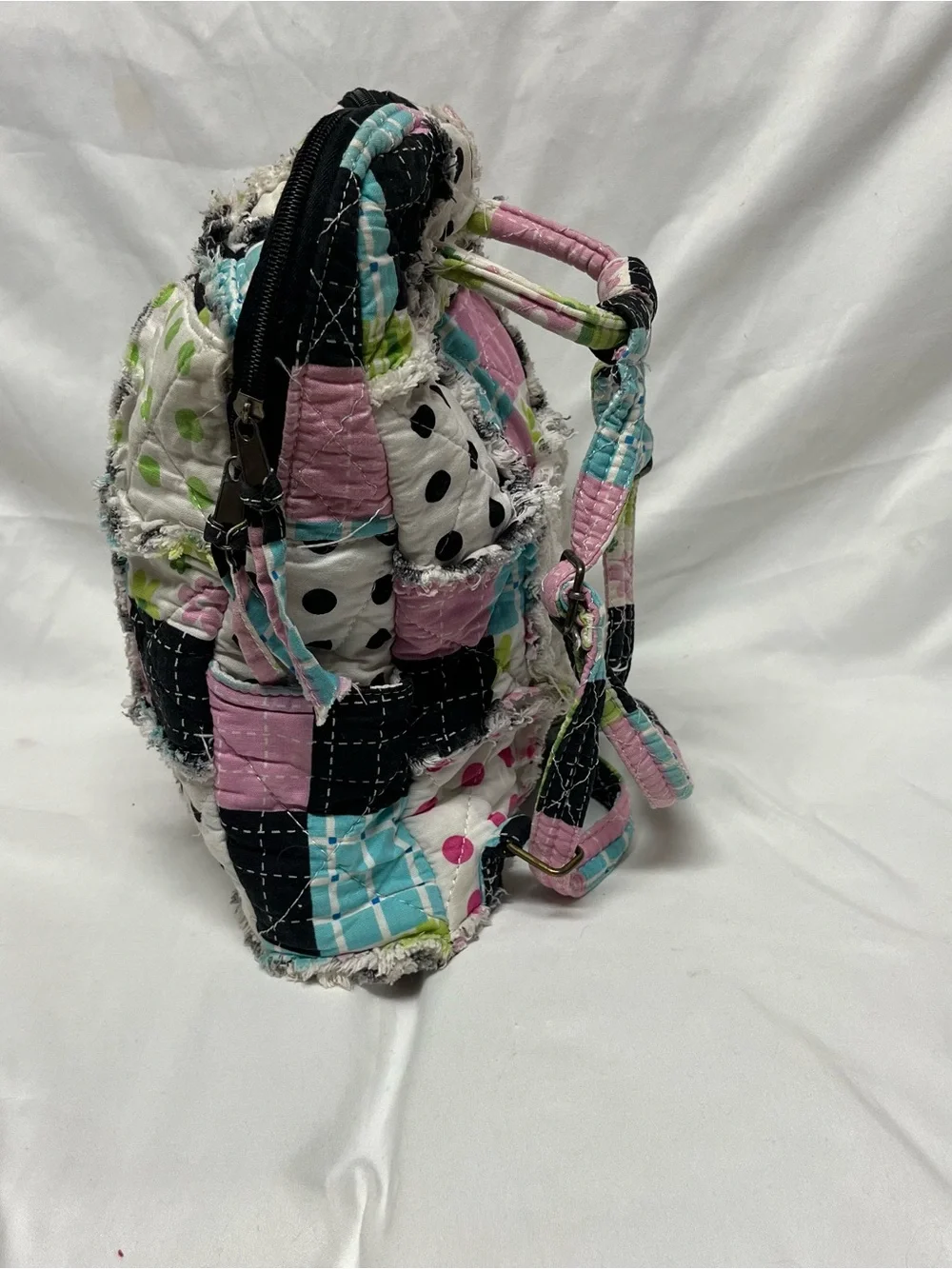 Patchwork Quilted Pink & Black Letter H Backpack